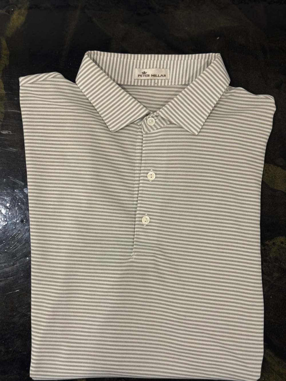 Peter Millar White and Gray Striped Polo Shirt - Picture 2 of 4